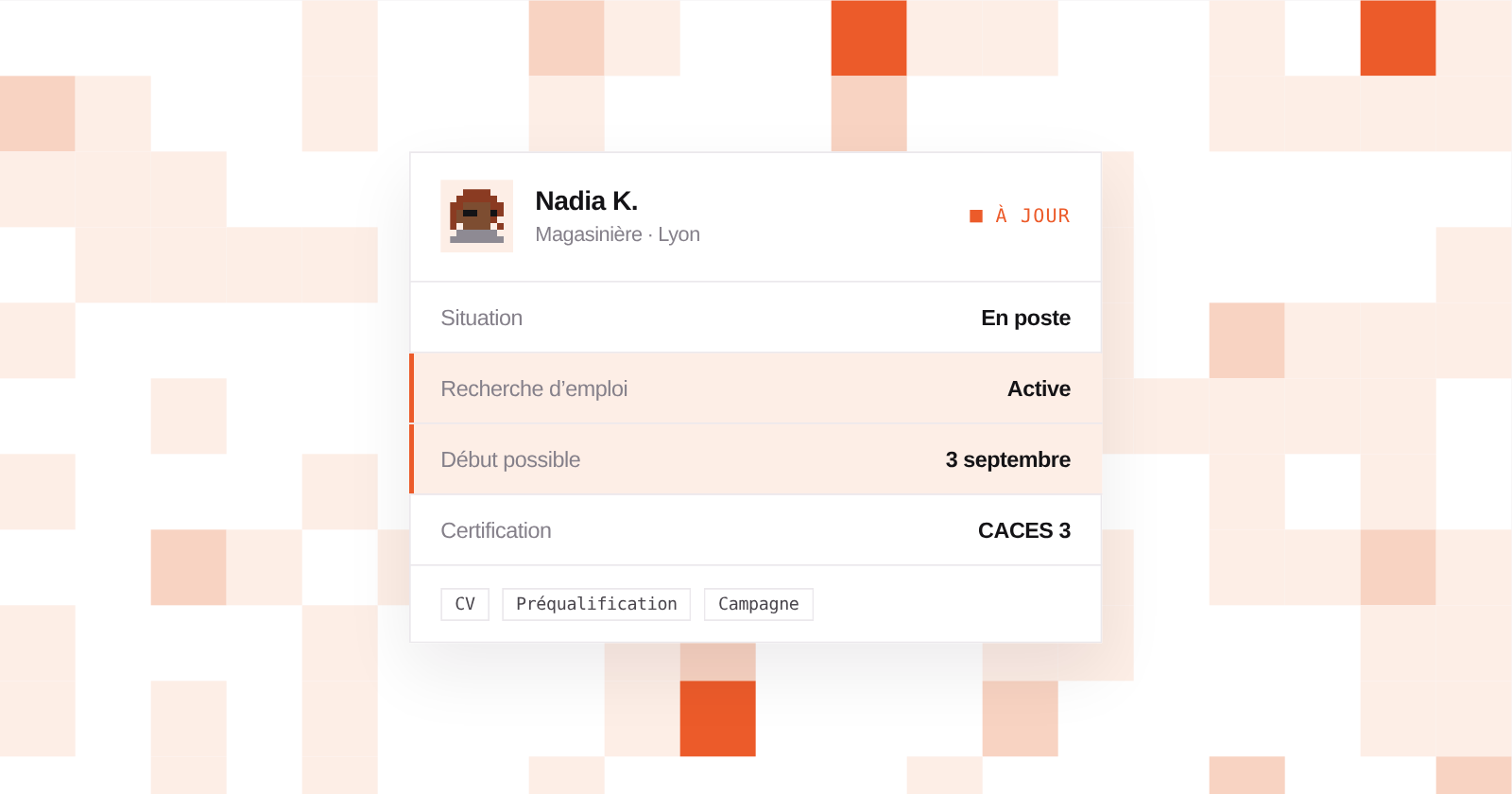 Une fiche candidat dont la recherche d’emploi et la disponibilité viennent d’être mises à jour